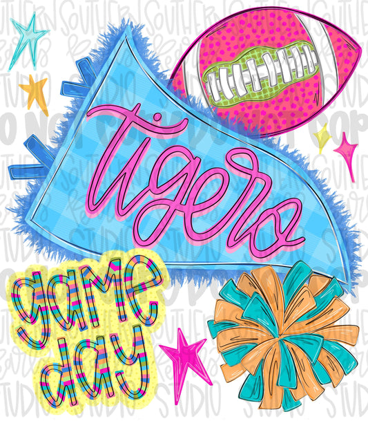Tigers pennant Go Team football and pom pom colorful png design | school spirit png, trendy png, viral png | Design Download
