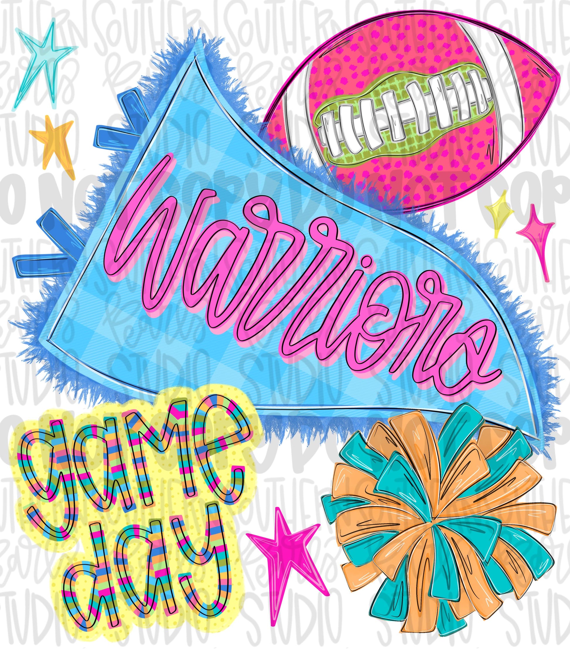 Warriors pennant Go Team football and pom pom colorful png design | school spirit png, trendy png, viral png | Design Download