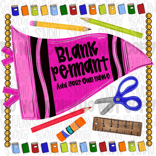Blank school pink crayon pennant design | NO BACKGROUND| school png, teacher png, student png | Digital Download | Women Shirt PNG