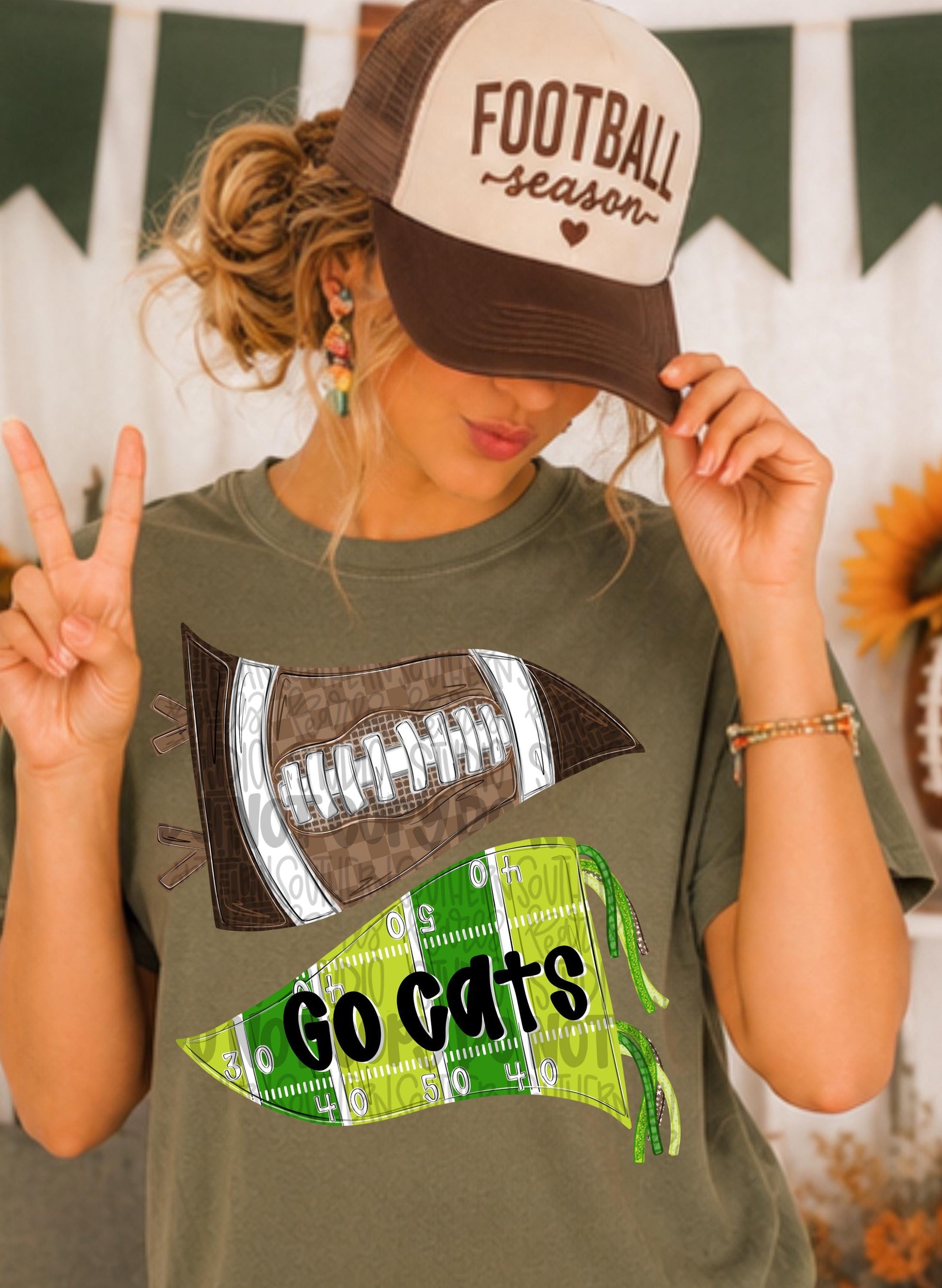 Football pennants | brown football and green field | Add your own personalization | Go Team | PNG | Sublimation | Design Download