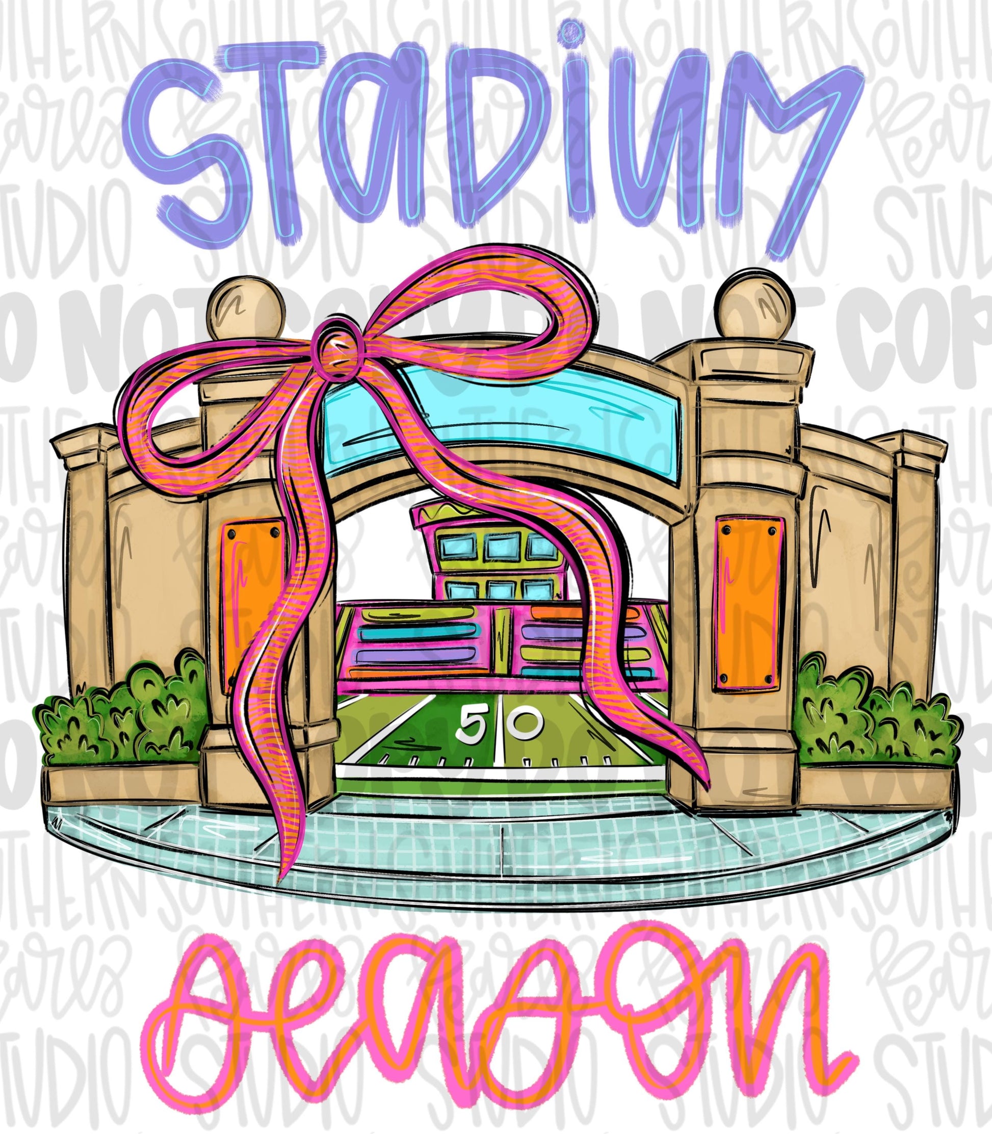 Stadium Season | bright colors football field stadium | Go Team | PNG | Sublimation | Design Download