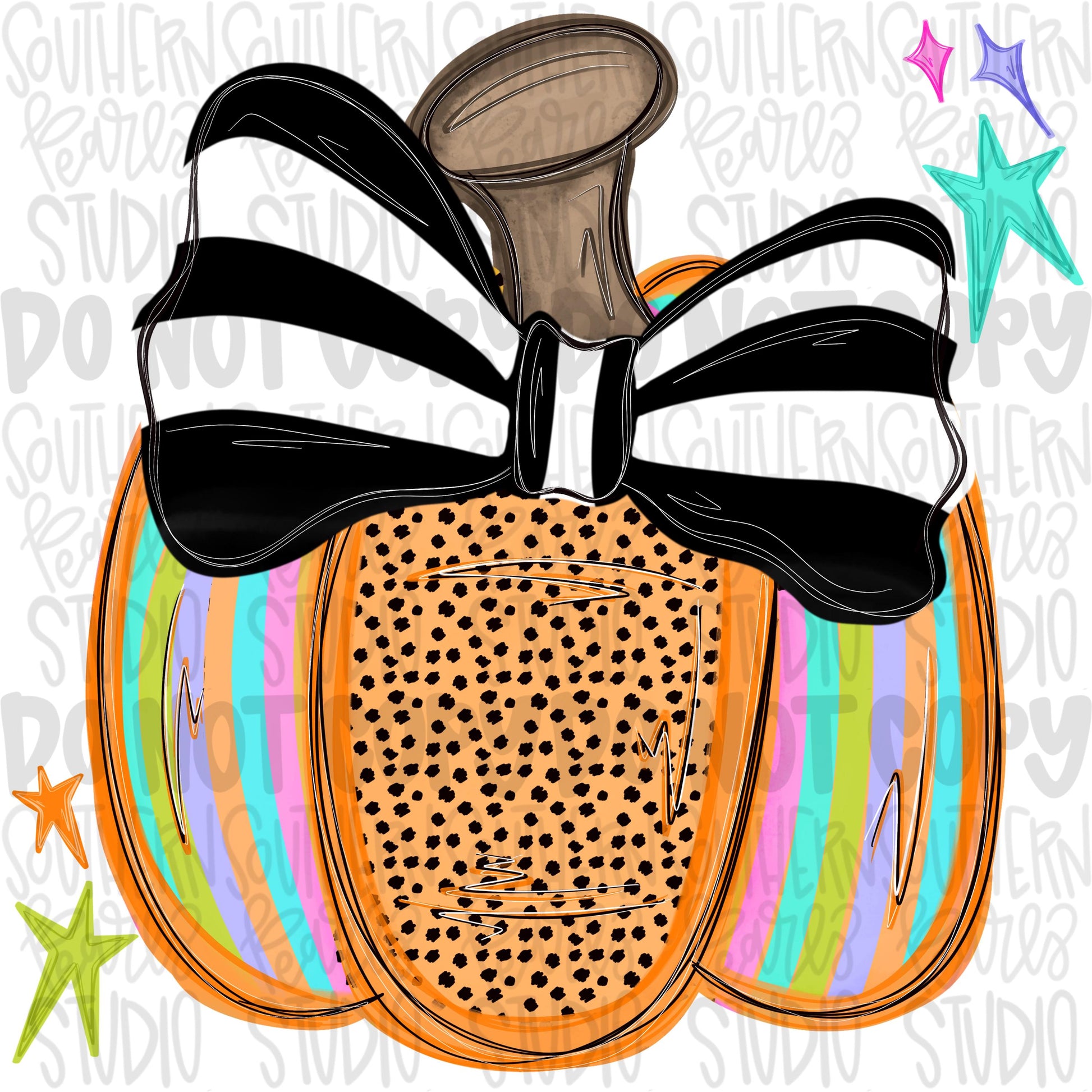 Colorful striped pumpkin with black and white striped bow | fall png | Sublimation Design | Digital Download | Women’s, Kids Shirt PNG