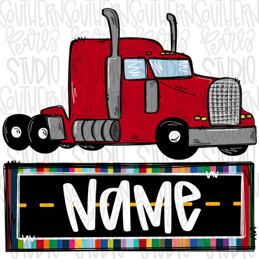Semi with name patch red | 18 wheeler | Sublimation Design | Digital Download | Women’s, Kids Shirt PNG