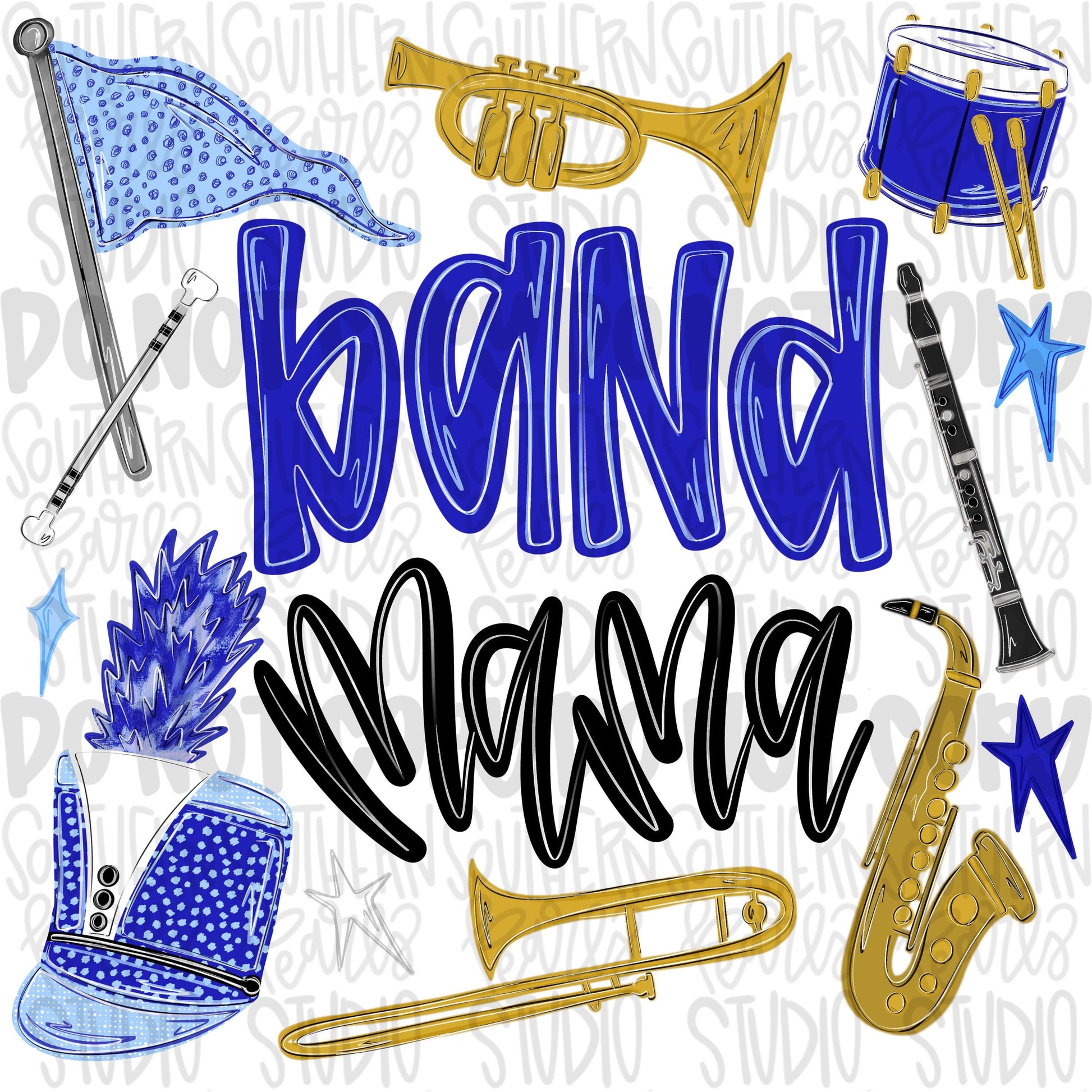 Band Mama royal | colorguard, trumpet, trombone, drums, baton, clarinet, saxophone | School Band | PNG | Sublimation | Design Download