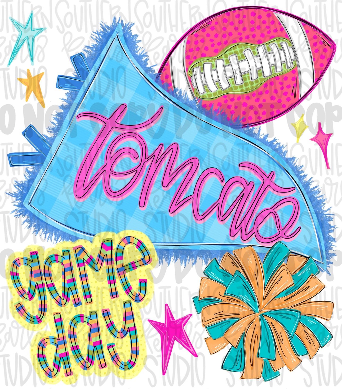 Tomcats pennant Go Team football and pom pom colorful png design | school spirit png, trendy png, viral png | Design Download