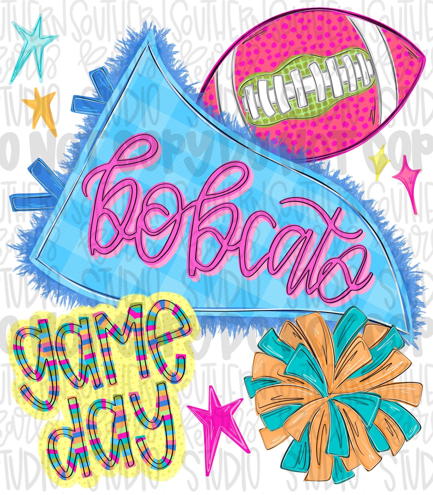 Bobcats pennant Go Team football and pom pom colorful png design | school spirit png, trendy png, viral png | Design Download