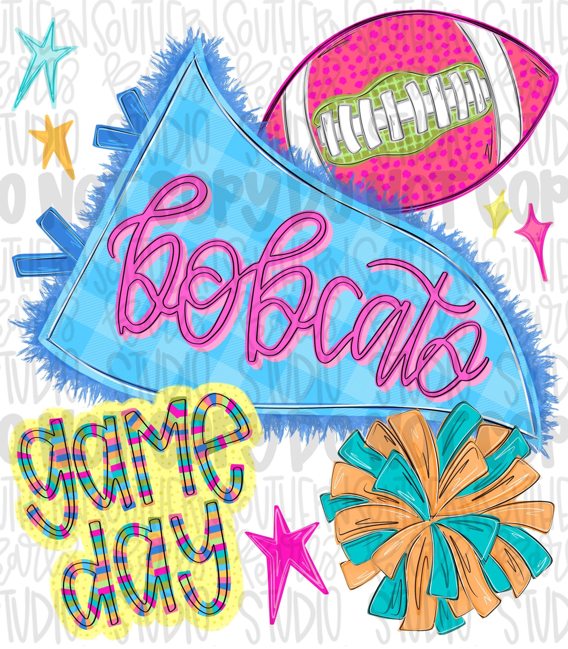 Bobcats pennant Go Team football and pom pom colorful png design | school spirit png, trendy png, viral png | Design Download