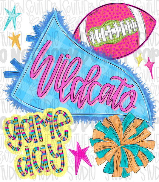 Wildcats pennant Go Team football and pom pom colorful png design | school spirit png, trendy png, viral png | Design Download