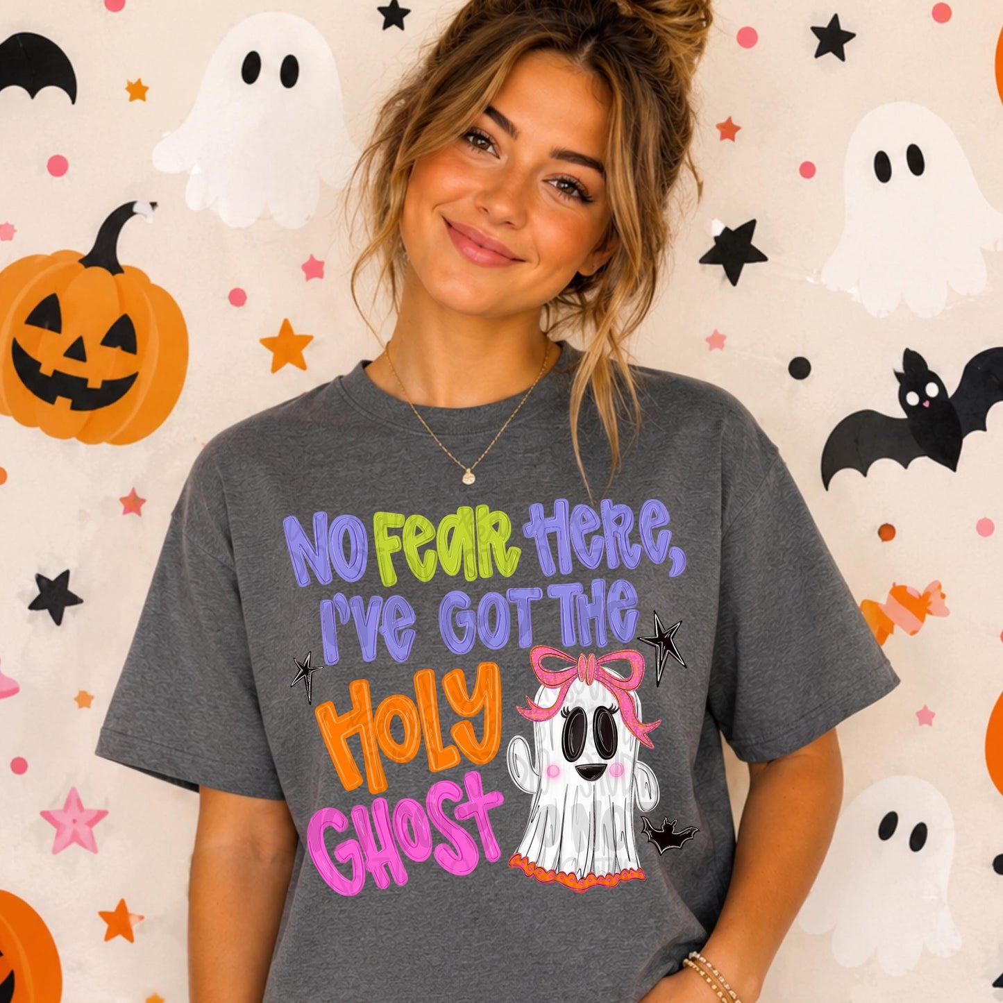 No fear here, I’ve got the Holy Ghost | faith and Halloween | Sublimation Design | Digital Download | Women’s, Kids Shirt PNG