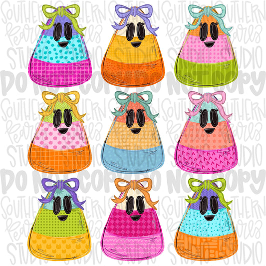 Colorful candy corn with bows collage | coquette | Sublimation Design | Digital Download | Women’s, Kids Shirt PNG