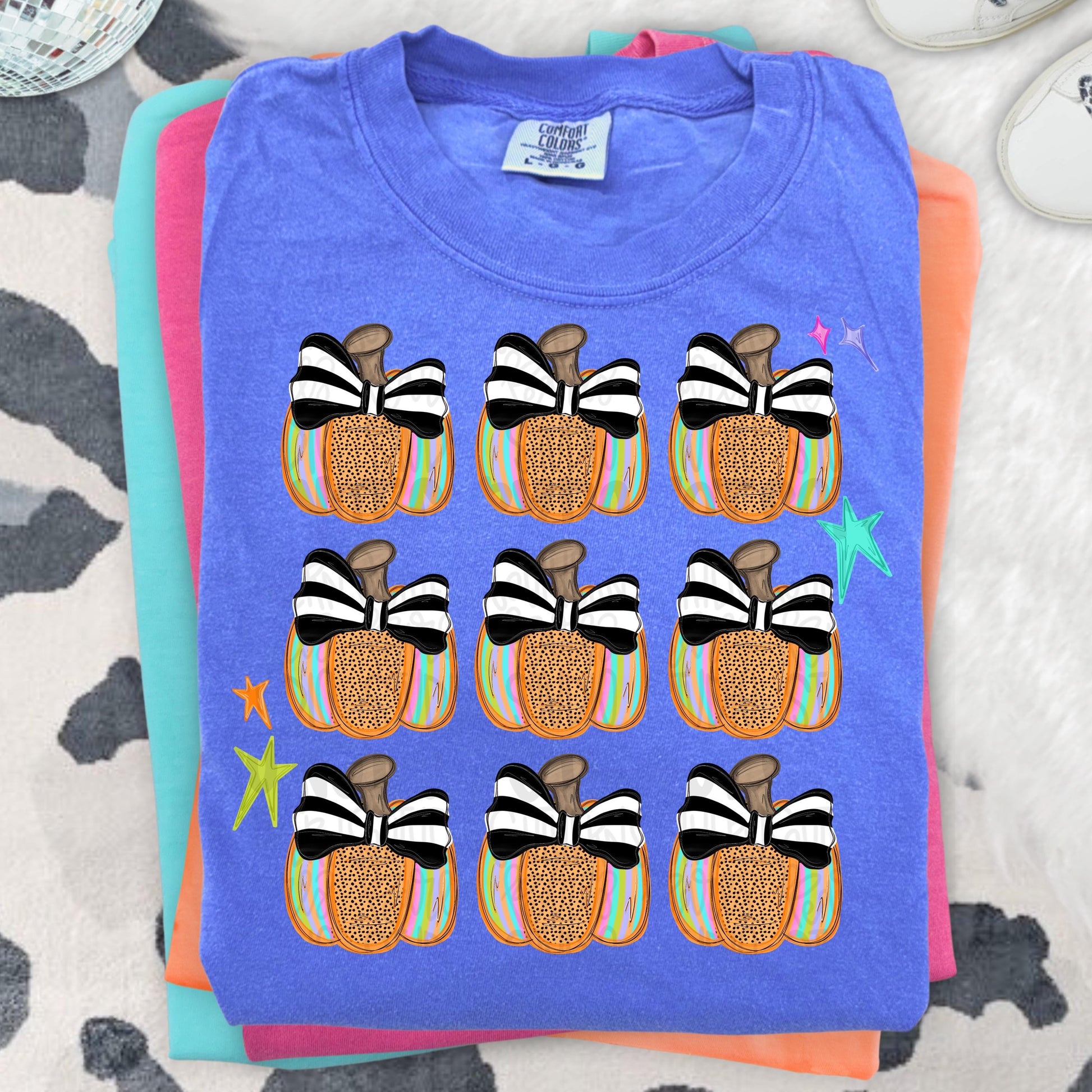 Colorful pumpkins with black and white bows collage | coquette | Sublimation Design | Digital Download | Women’s, Kids Shirt PNG