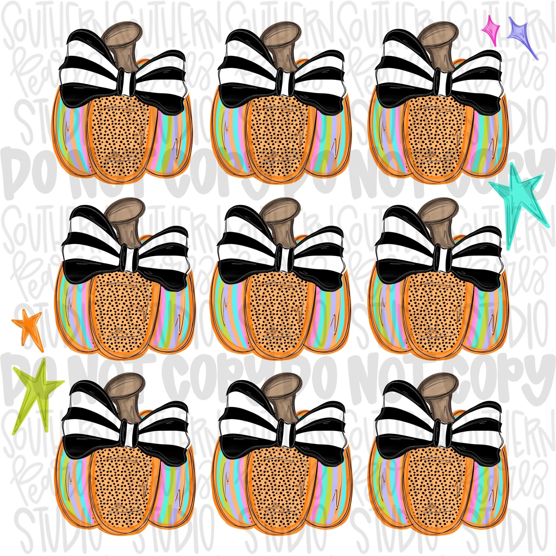 Colorful pumpkins with black and white bows collage | coquette | Sublimation Design | Digital Download | Women’s, Kids Shirt PNG