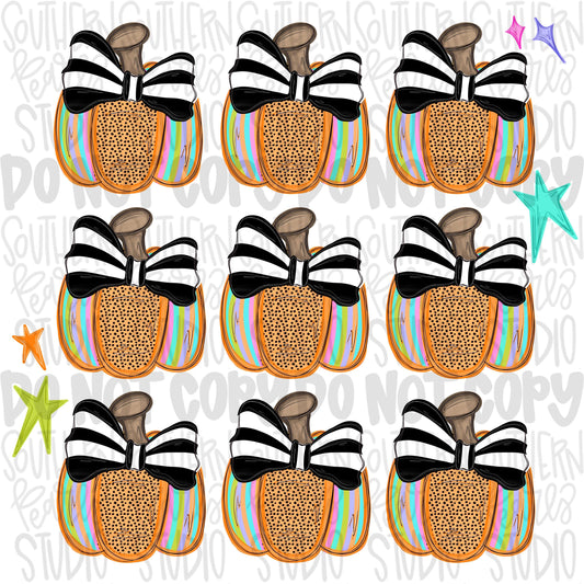 Colorful pumpkins with black and white bows collage | coquette | Sublimation Design | Digital Download | Women’s, Kids Shirt PNG