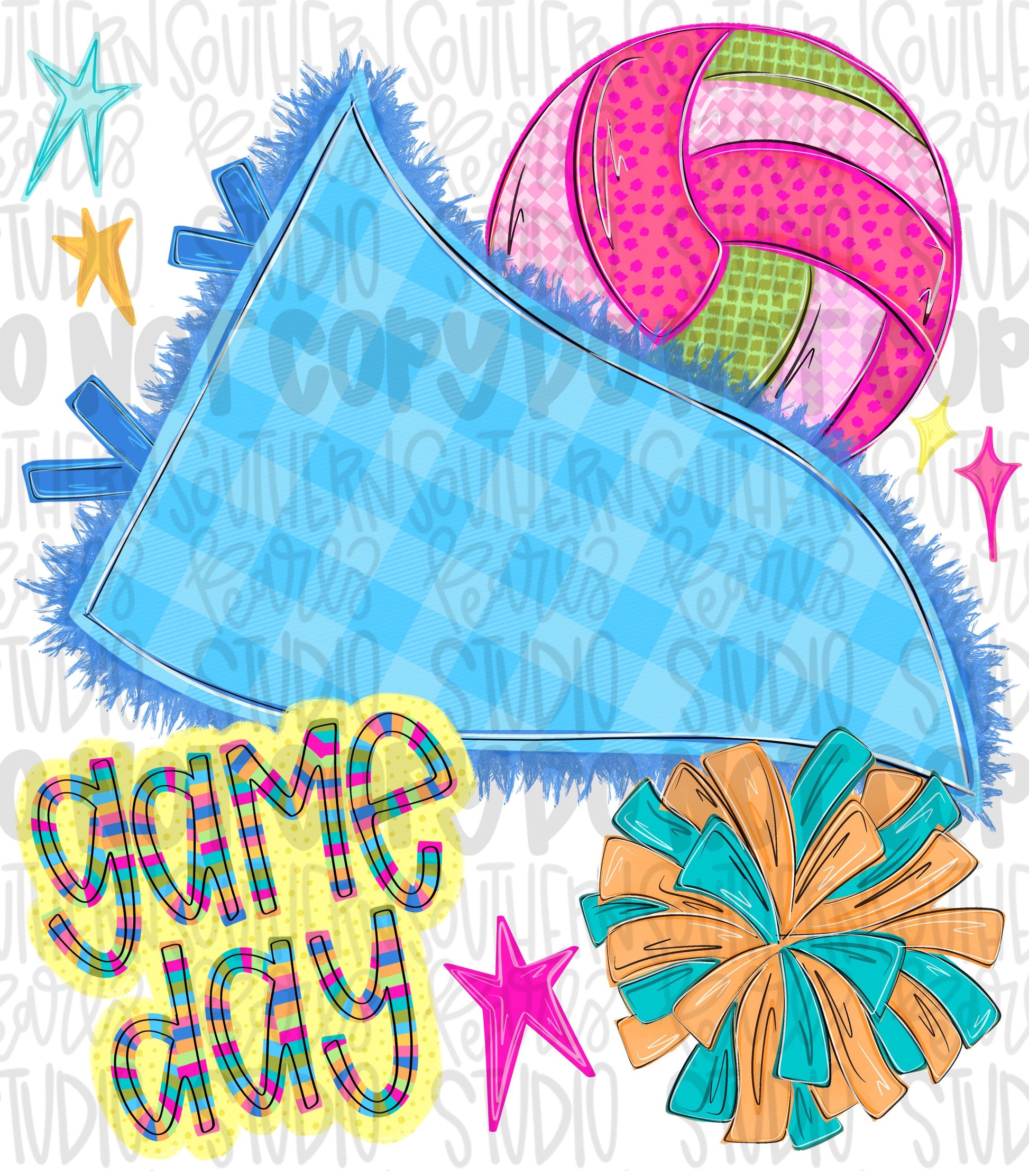 Pennant Go Team volleyball and pom pom colorful png design | school spirit png, trendy png, viral png | Design Download