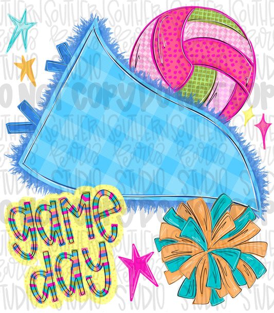 Pennant Go Team volleyball and pom pom colorful png design | school spirit png, trendy png, viral png | Design Download