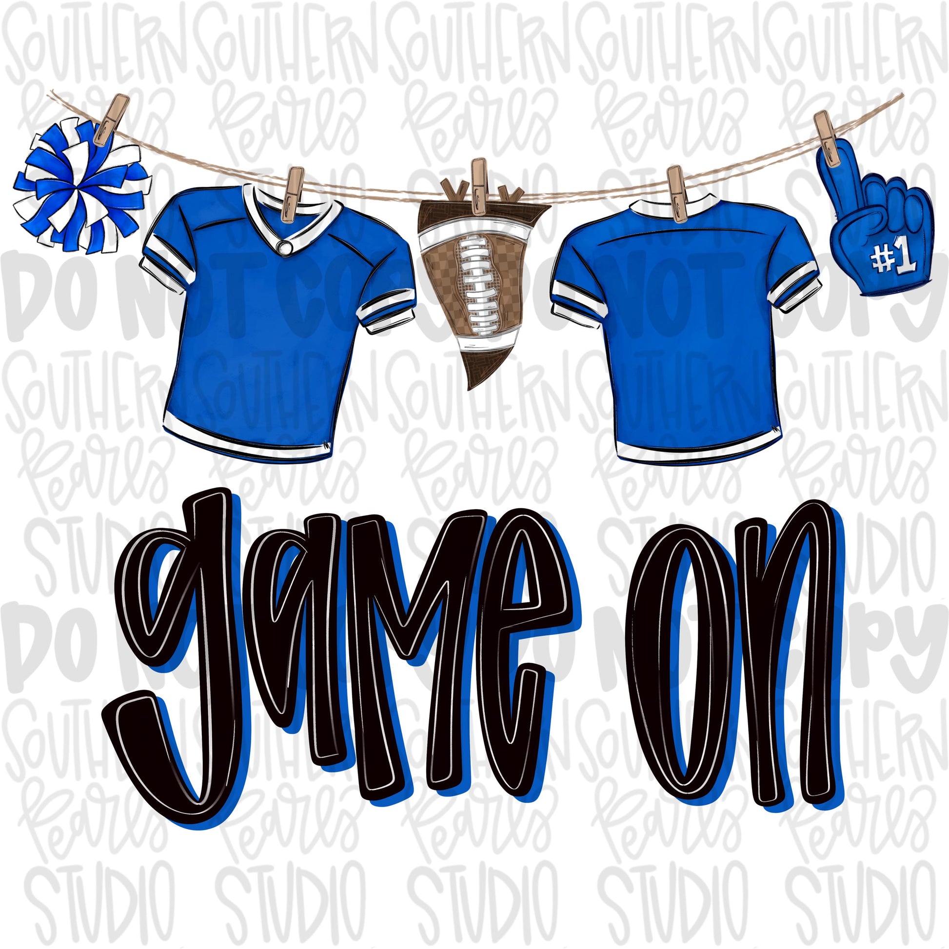 Game On Jerseys on clothesline png | Royal blue white and black | football png | Lets Go | Go Team | PNG | Sublimation | Design Download