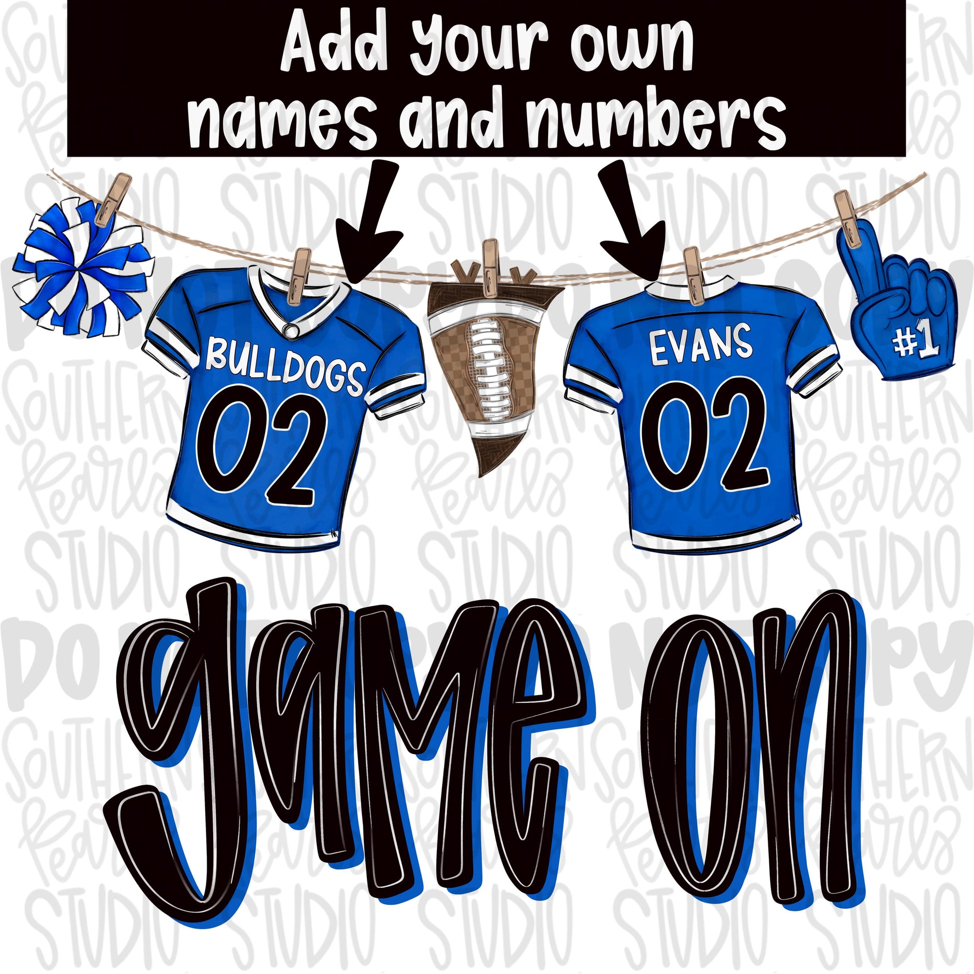 Game On Jerseys on clothesline png | Royal and red | football png | Lets Go | Go Team | PNG | Sublimation | Design Download