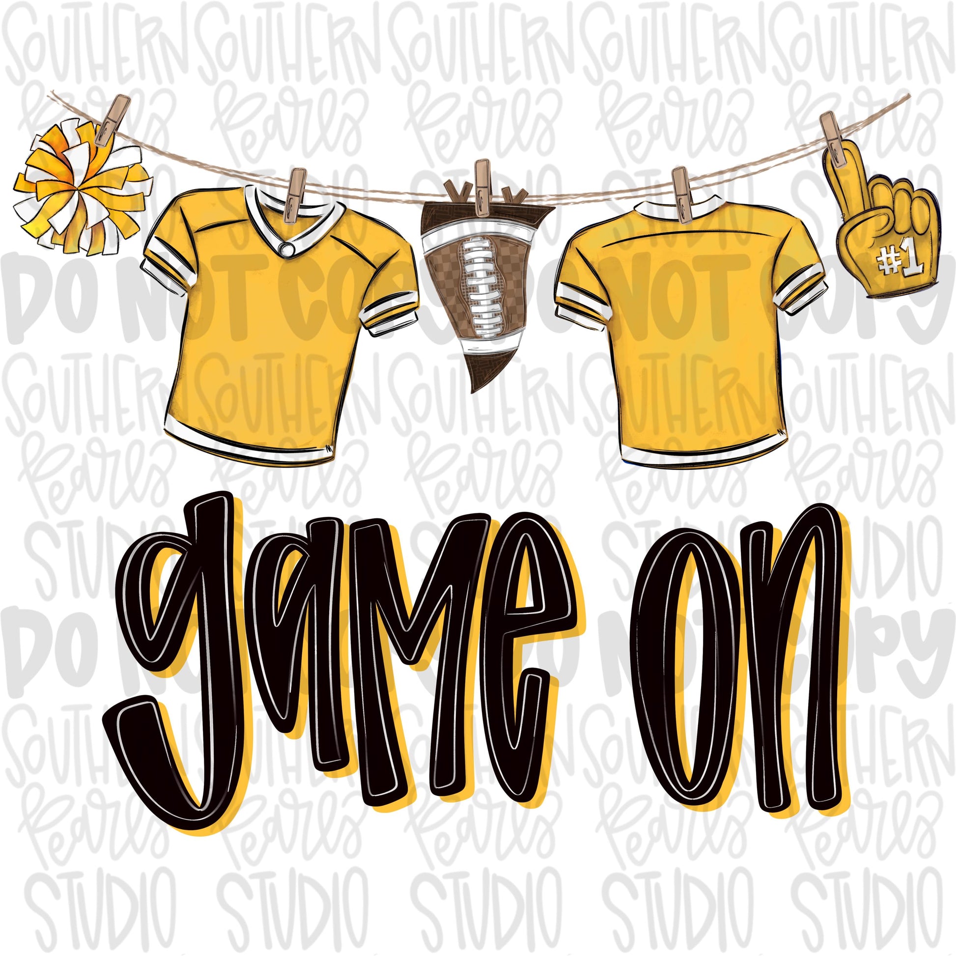 Game On Jerseys on clothesline png | yellow, white and black | football png | Lets Go | Go Team | PNG | Sublimation | Design Download