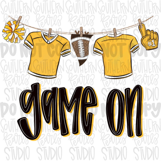Game On Jerseys on clothesline png | yellow, white and black | football png | Lets Go | Go Team | PNG | Sublimation | Design Download