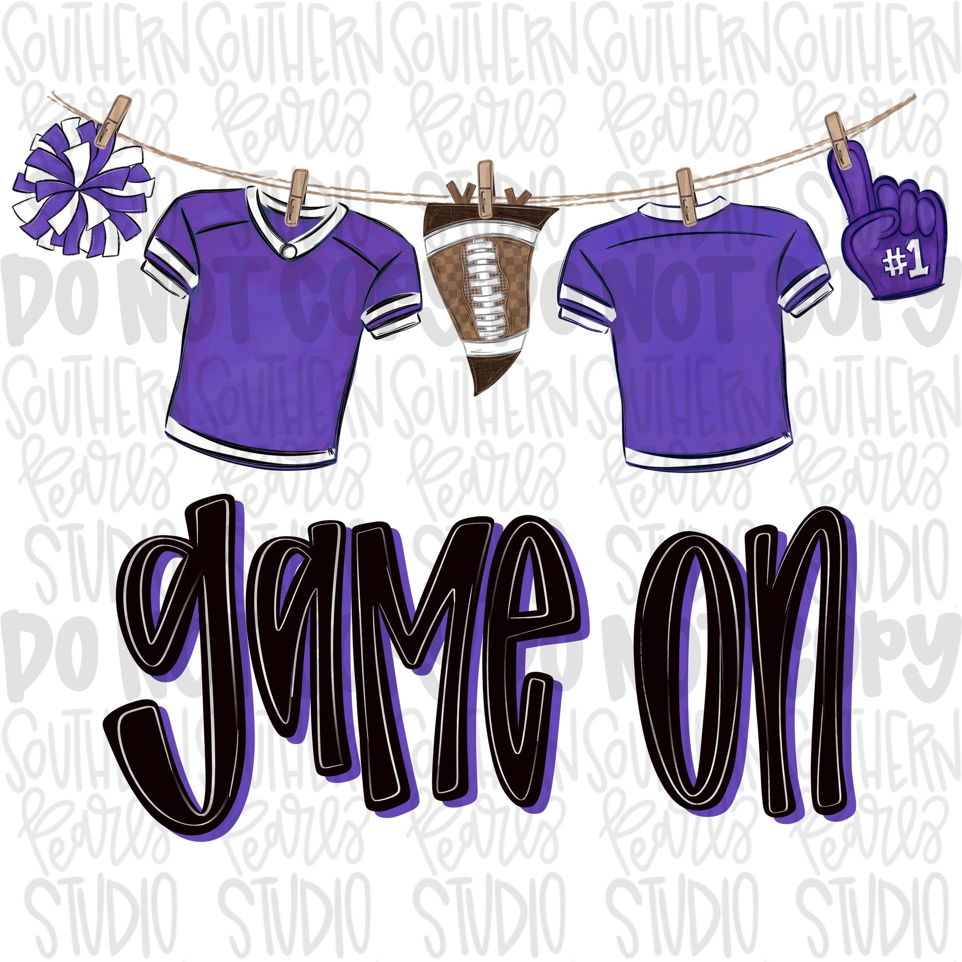 Game On Jerseys on clothesline png | purple, white and black | football png | Lets Go | Go Team | PNG | Sublimation | Design Download