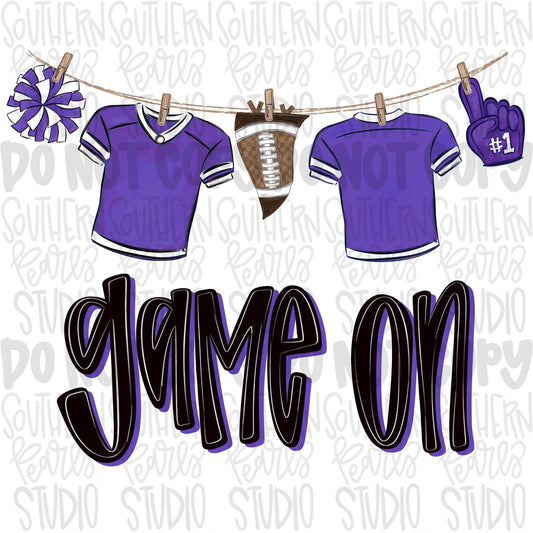 Game On Jerseys on clothesline png | purple, white and black | football png | Lets Go | Go Team | PNG | Sublimation | Design Download