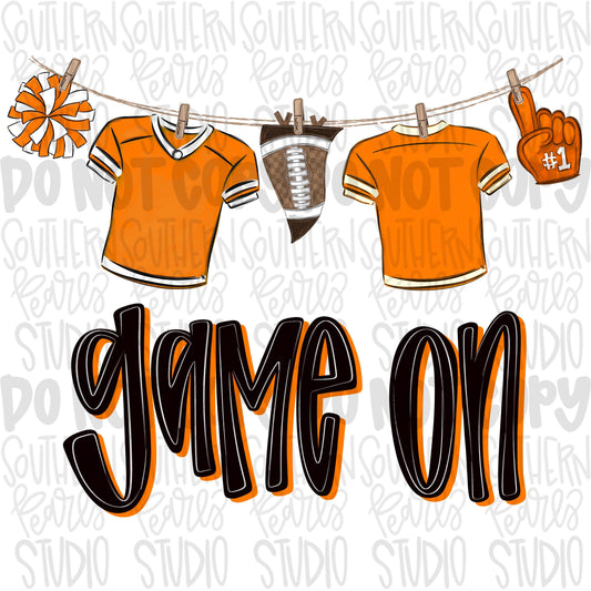 Game On Jerseys on clothesline png | Orange, white and black | football png | Lets Go | Go Team | PNG | Sublimation | Design Download