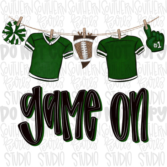 Game On Jerseys on clothesline png | green, white and black | football png | Lets Go | Go Team | PNG | Sublimation | Design Download