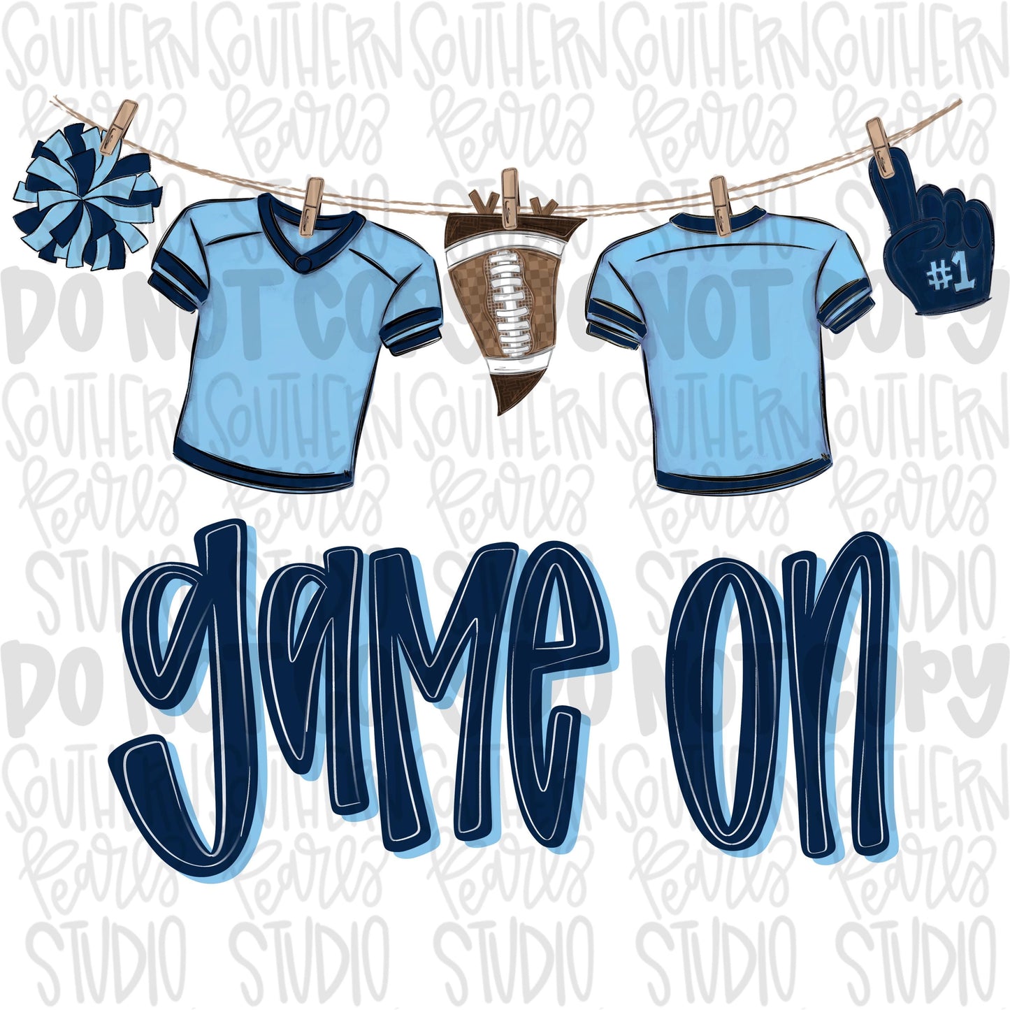 Game On Jerseys on clothesline png | Columbia blue and navy | football png | Lets Go | Go Team | PNG | Sublimation | Design Download