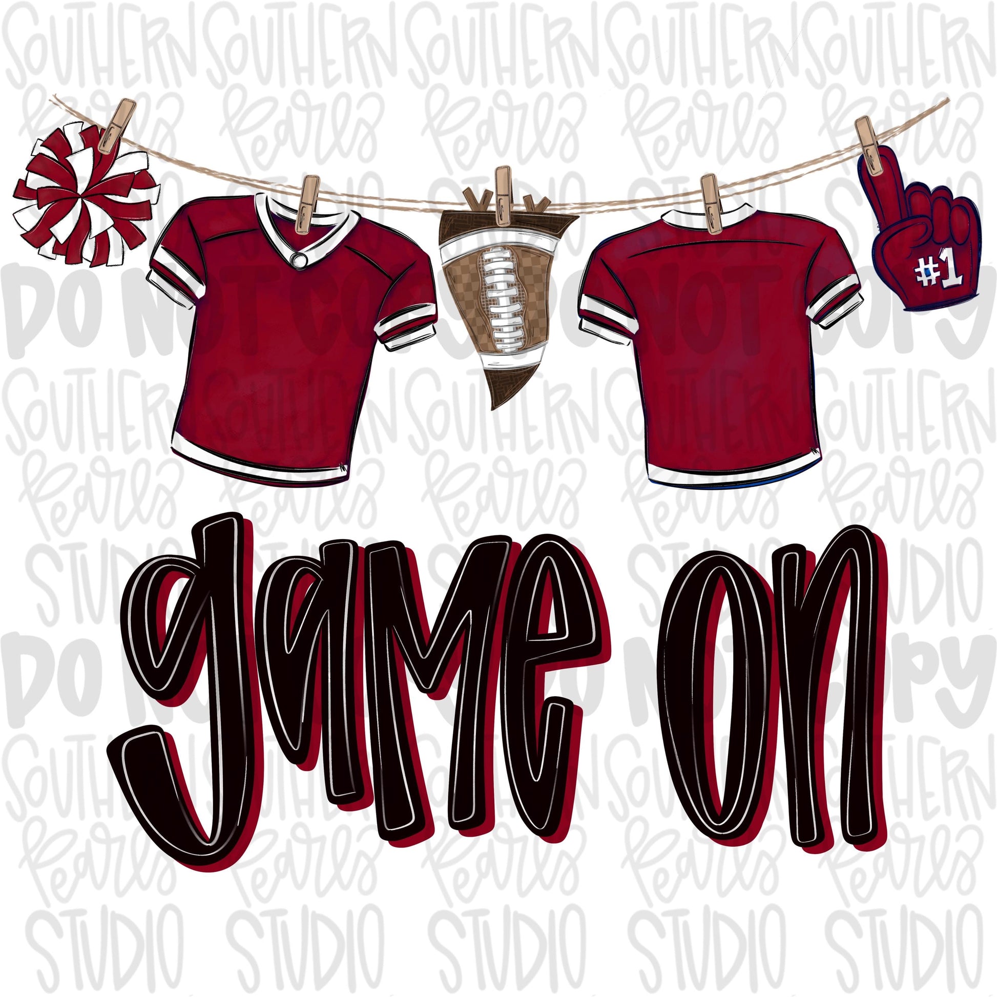 Game On Jerseys on clothesline png | crimson, white and black | football png | Lets Go | Go Team | PNG | Sublimation | Design Download