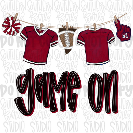 Game On Jerseys on clothesline png | crimson, white and black | football png | Lets Go | Go Team | PNG | Sublimation | Design Download