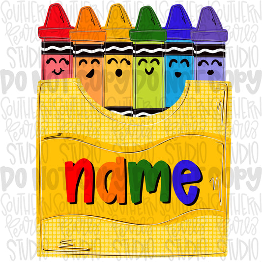 Crayons in crayon box with name spot png design | school png teacher png student png | Digital Download