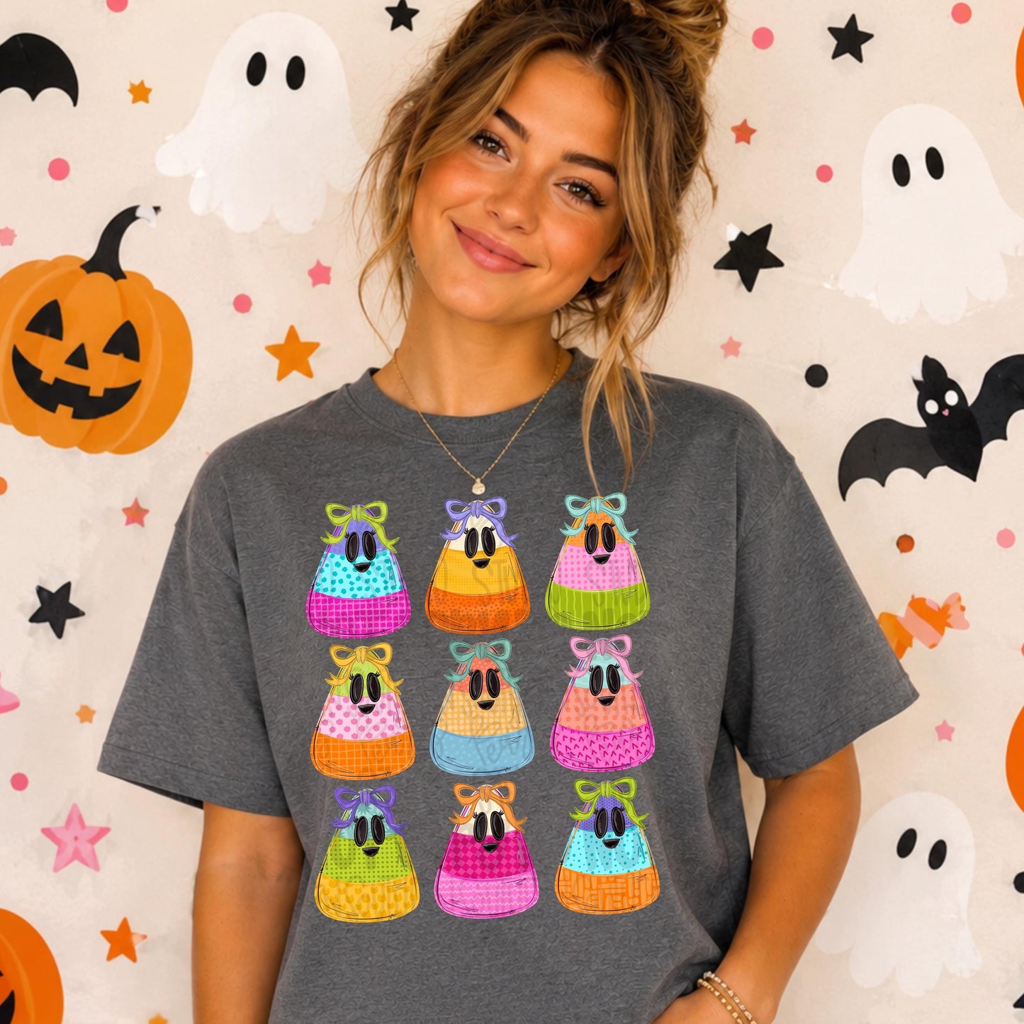 Colorful candy corn with bows collage | coquette | Sublimation Design | Digital Download | Women’s, Kids Shirt PNG