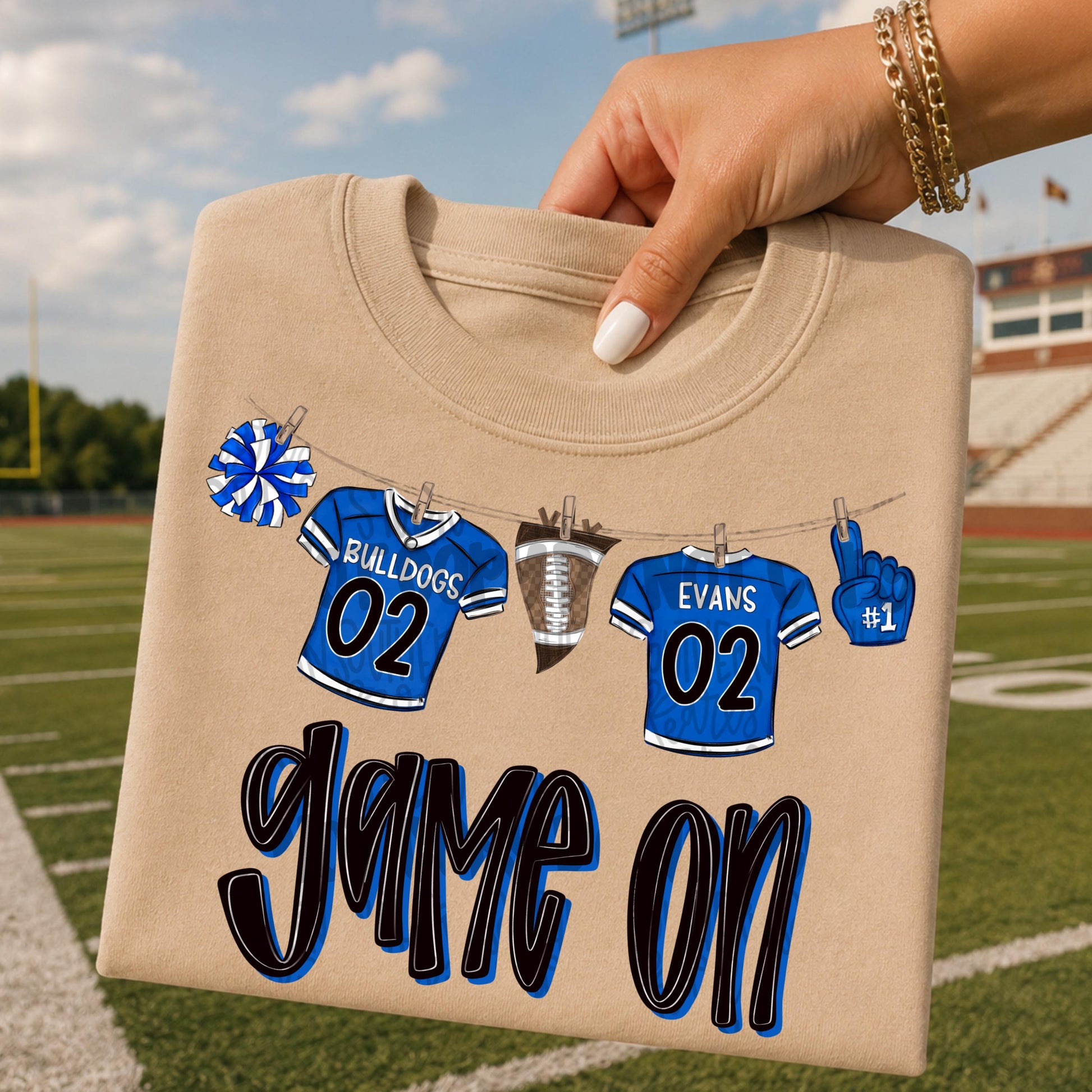 Game On Jerseys on clothesline png | Royal blue white and black | football png | Lets Go | Go Team | PNG | Sublimation | Design Download