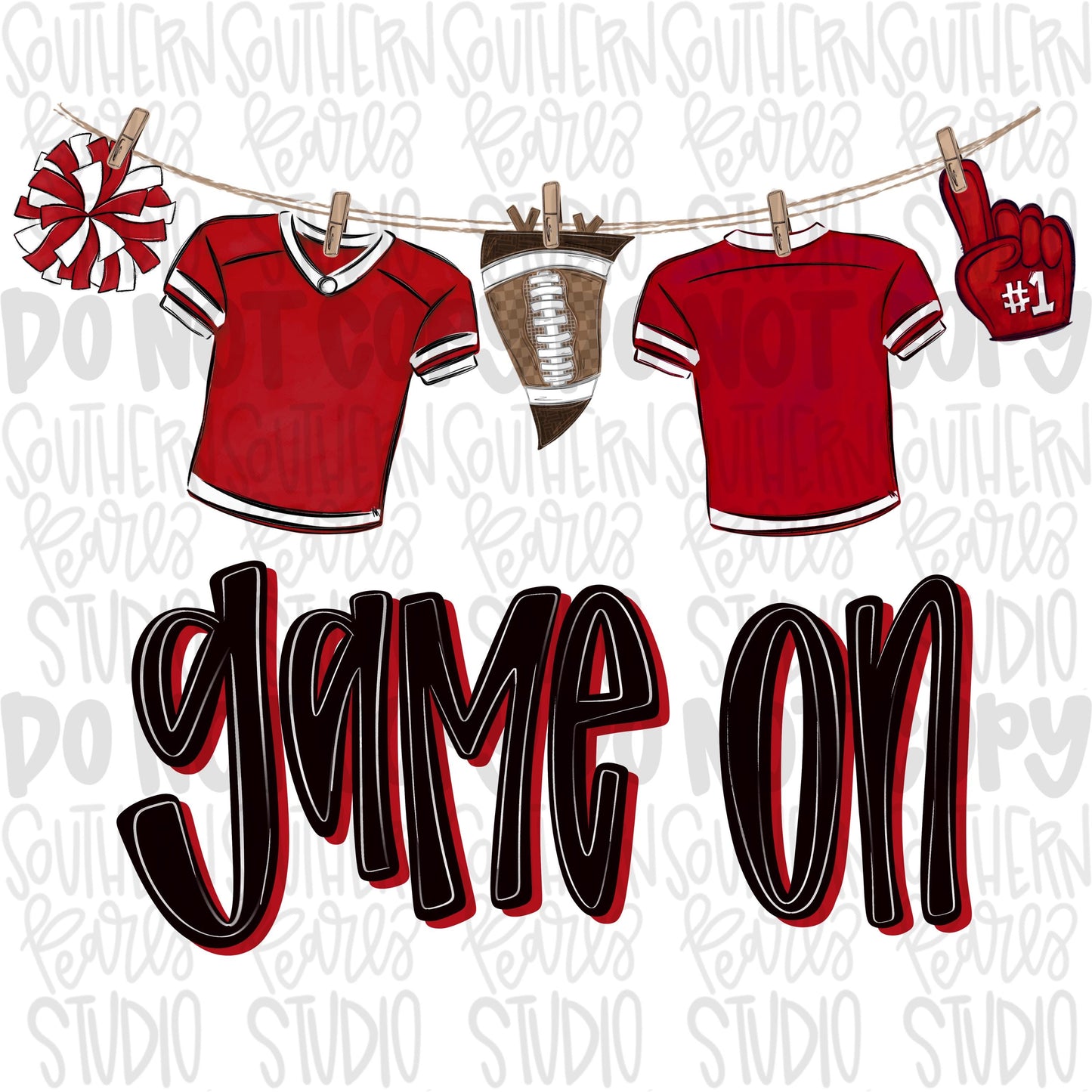 Game On Jerseys on clothesline png | Red, white and black | football png | Lets Go | Go Team | PNG | Sublimation | Design Download