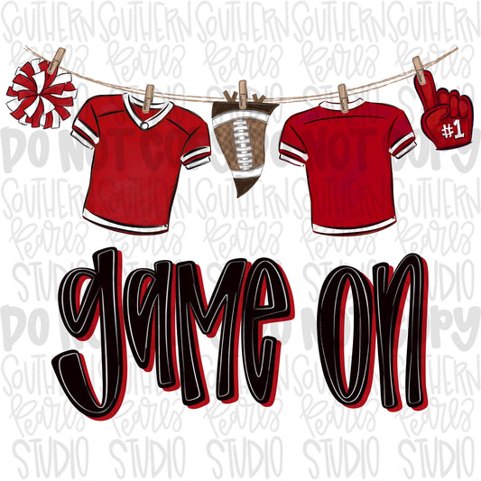 Game On Jerseys on clothesline png | Red, white and black | football png | Lets Go | Go Team | PNG | Sublimation | Design Download