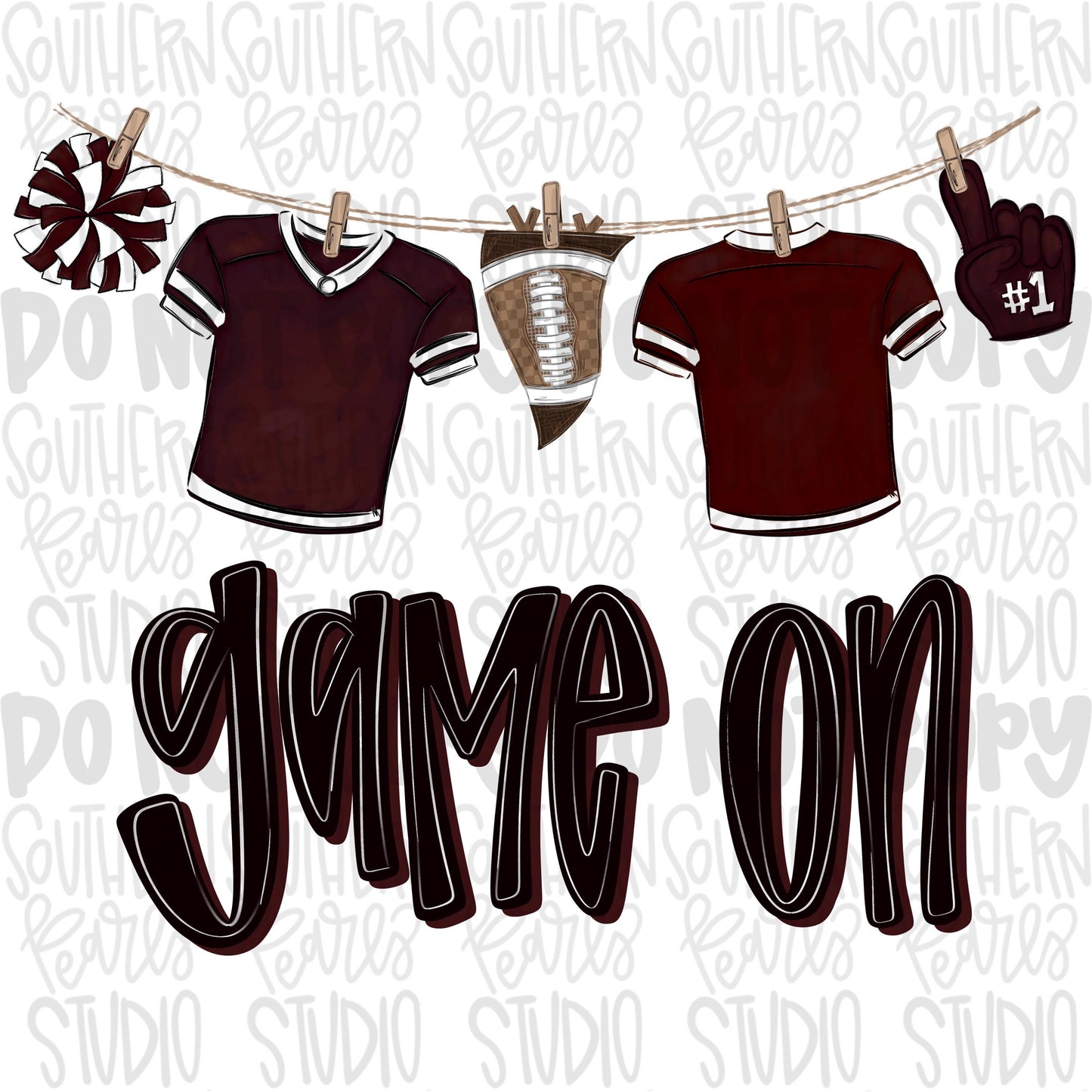 Game On Jerseys on clothesline png | maroon, white and black | football png | Lets Go | Go Team | PNG | Sublimation | Design Download