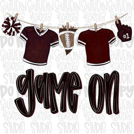Game On Jerseys on clothesline png | maroon, white and black | football png | Lets Go | Go Team | PNG | Sublimation | Design Download