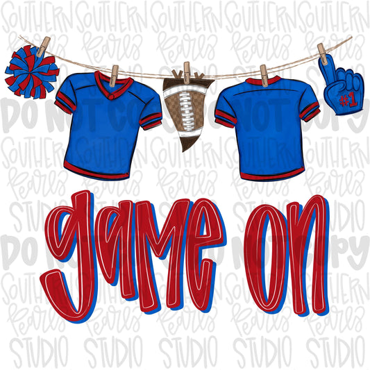 Game On Jerseys on clothesline png | Royal and red | football png | Lets Go | Go Team | PNG | Sublimation | Design Download