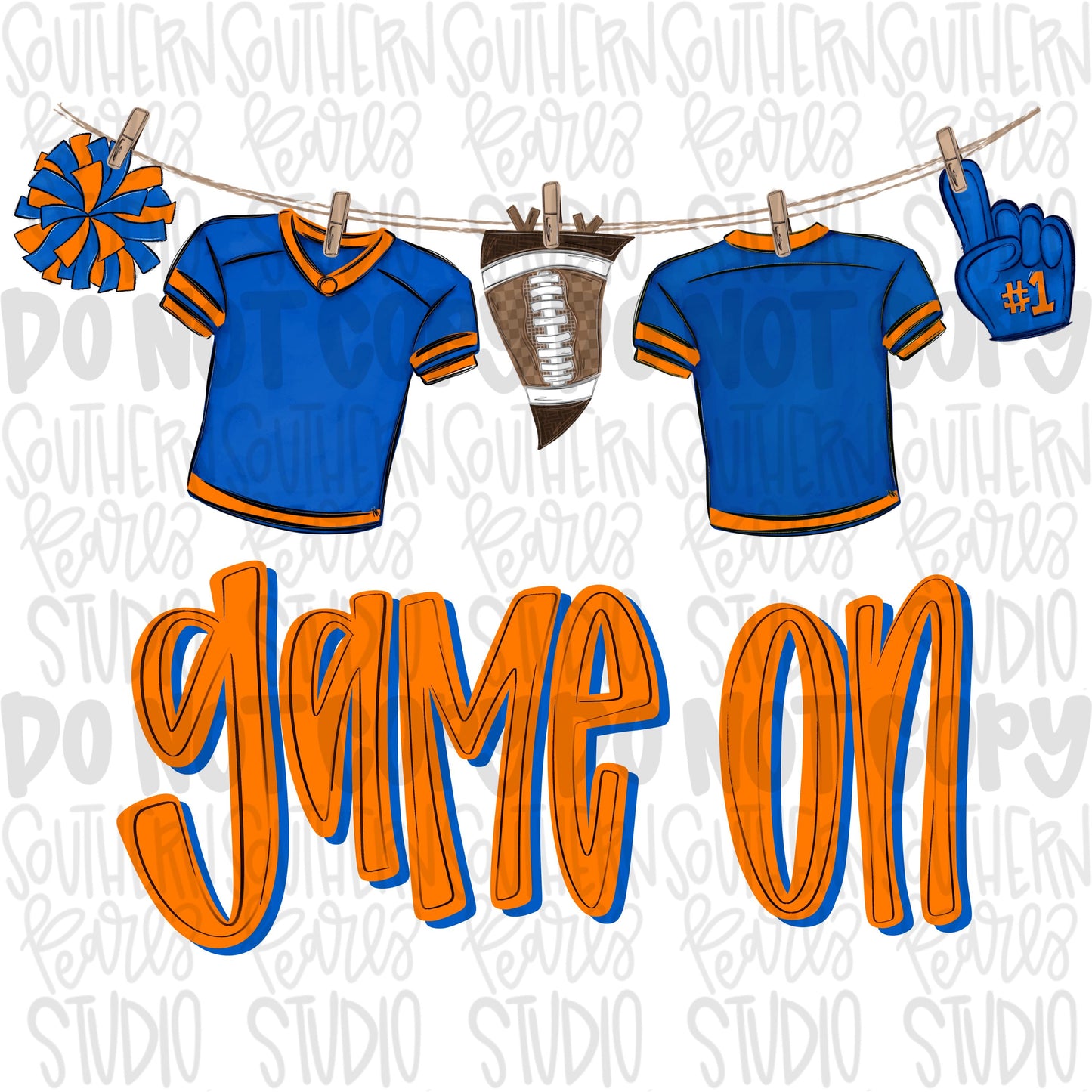 Game On Jerseys on clothesline png | Royal and Orange | football png | Lets Go | Go Team | PNG | Sublimation | Design Download
