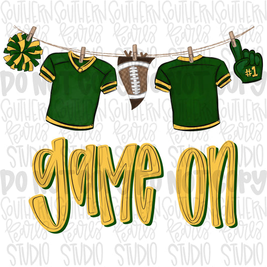 Game On Jerseys on clothesline png | green and yellow | football png | Lets Go | Go Team | PNG | Sublimation | Design Download