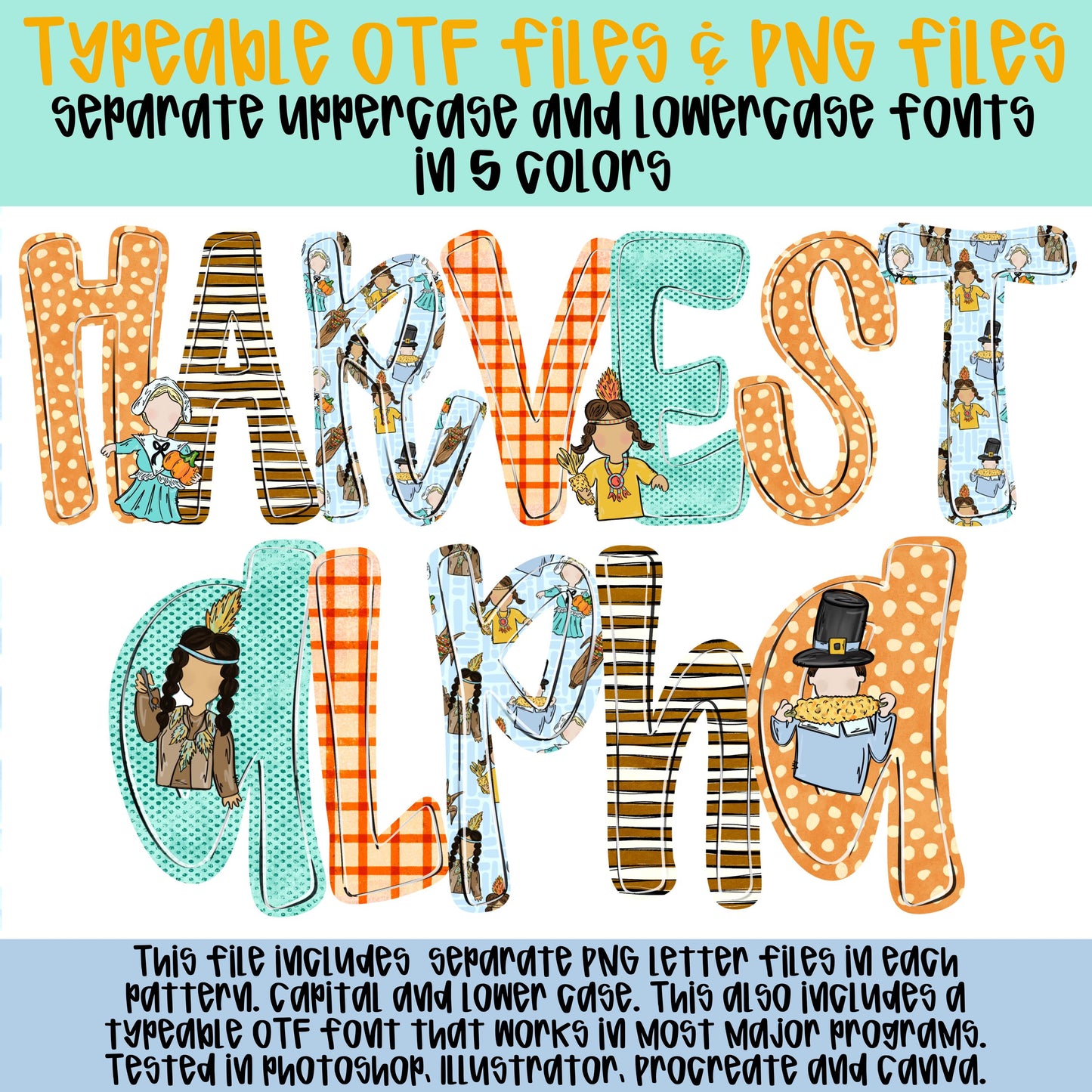 Harvest Alpha | fall, Thanksgiving PNG Font | Sublimation Design | Digital Download | Women’s, Kids Shirt PNG