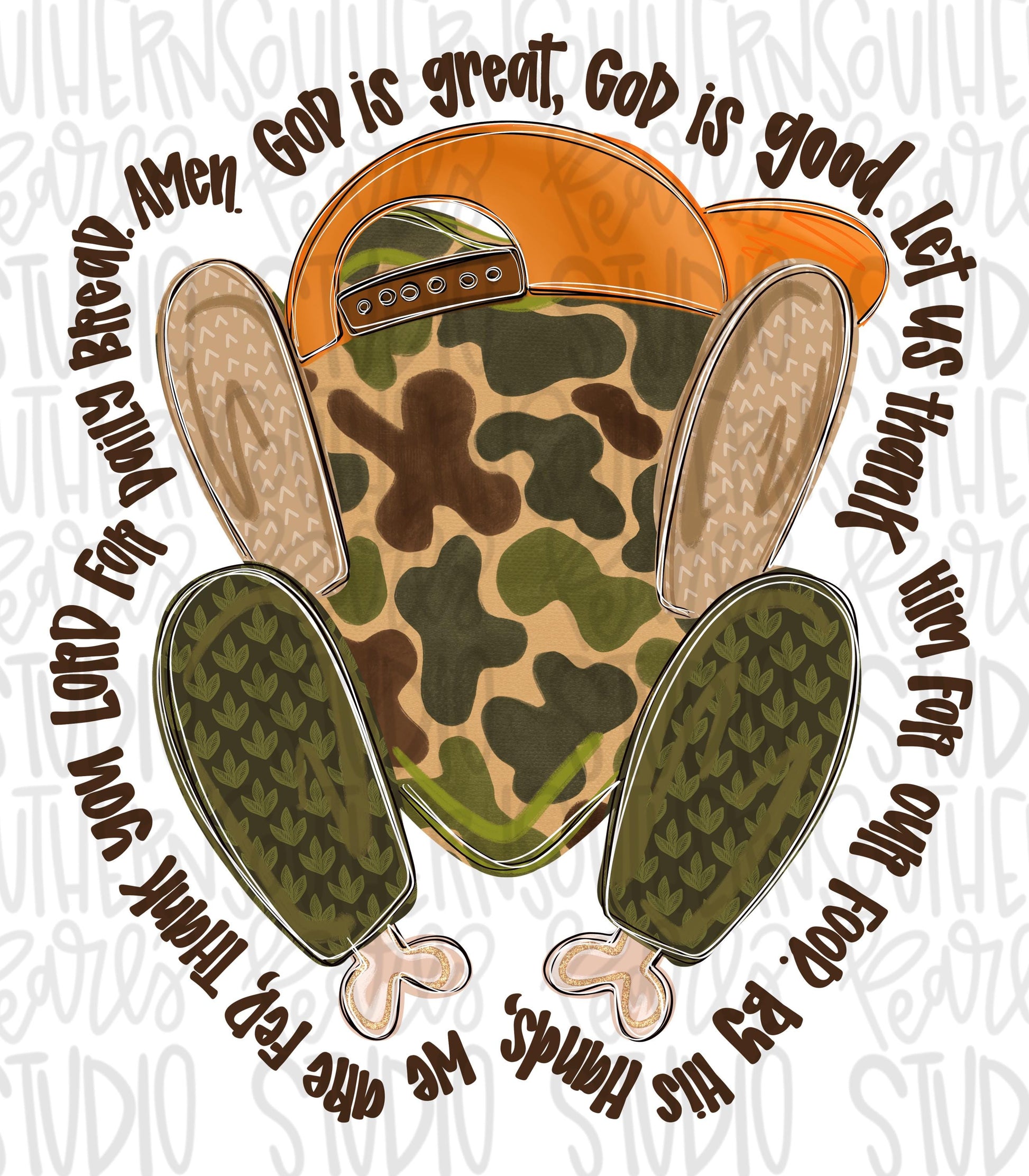 God is great God is good Turkey blessing camouflage png | Sublimation Design | Digital Download | Women’s, Kids Shirt PNG