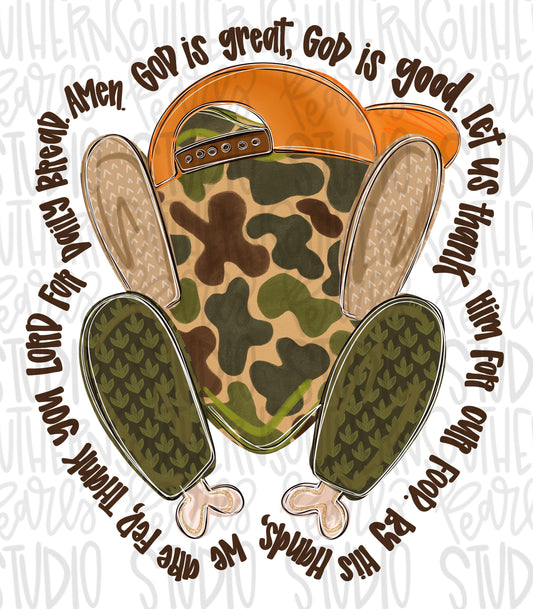 God is great God is good Turkey blessing camouflage png | Sublimation Design | Digital Download | Women’s, Kids Shirt PNG