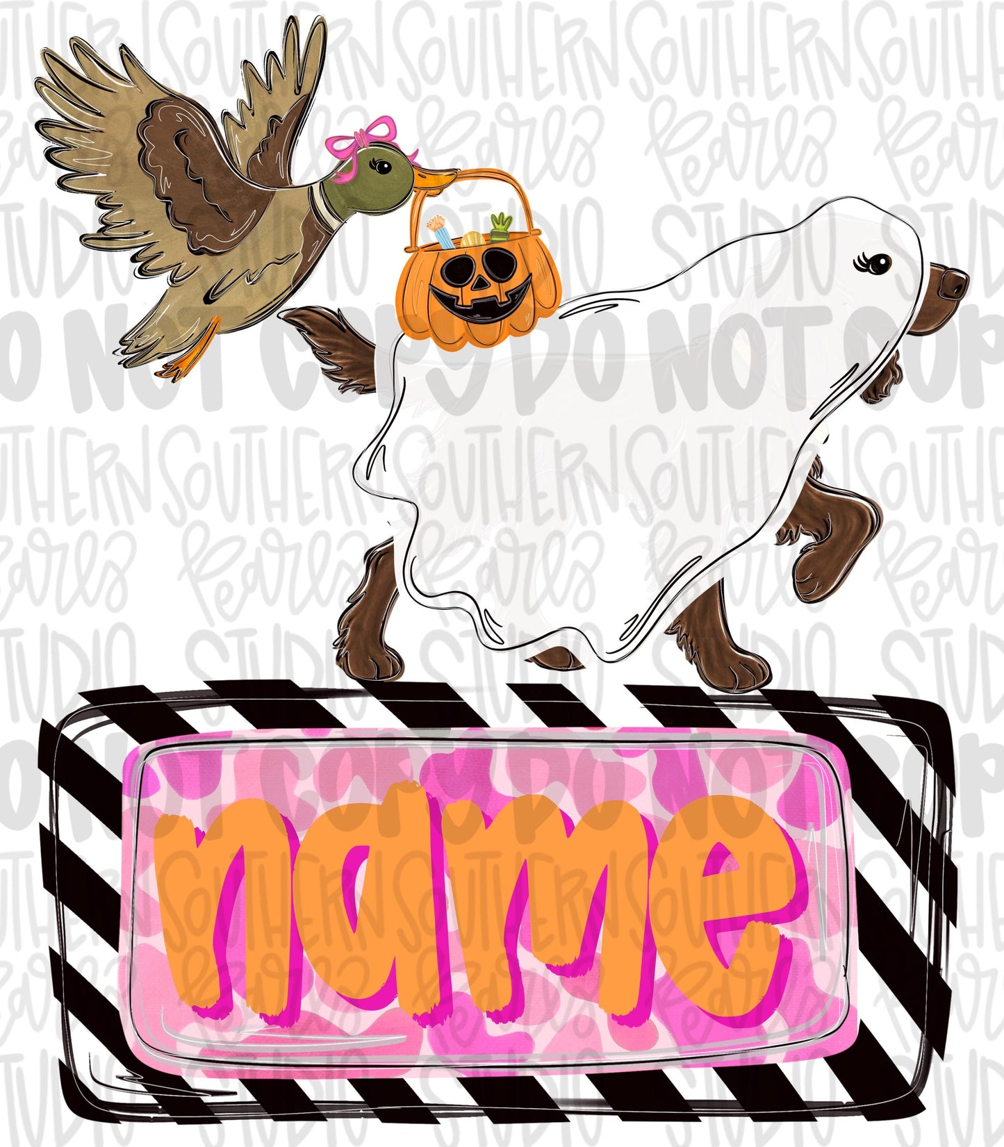Ghost Boykin spaniel and duck carrying trick or treat basket with name patch girly | Halloween | Sublimation Design | Digital Download | PNG