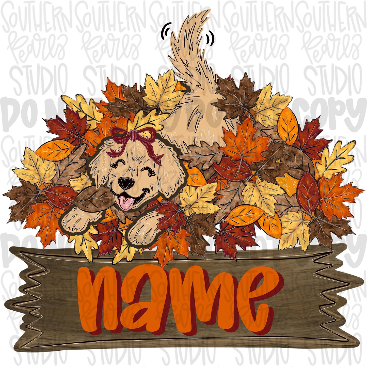 Girl dog in pile of leaves with Name Patch png design | Sublimation Design | Digital Download | Women’s, Kids Shirt PNG