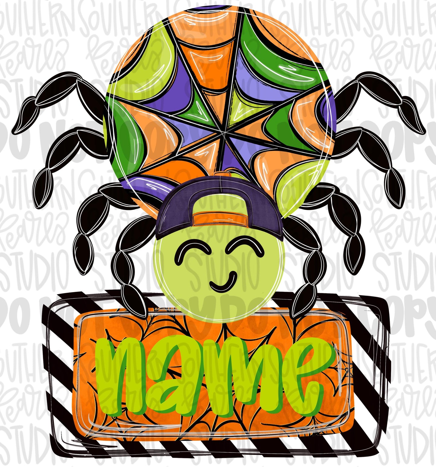 Boy spider with hat and name patch png design | Halloween png | Boo | Sublimation Design | Digital Download | Women’s, Kids Shirt PNG
