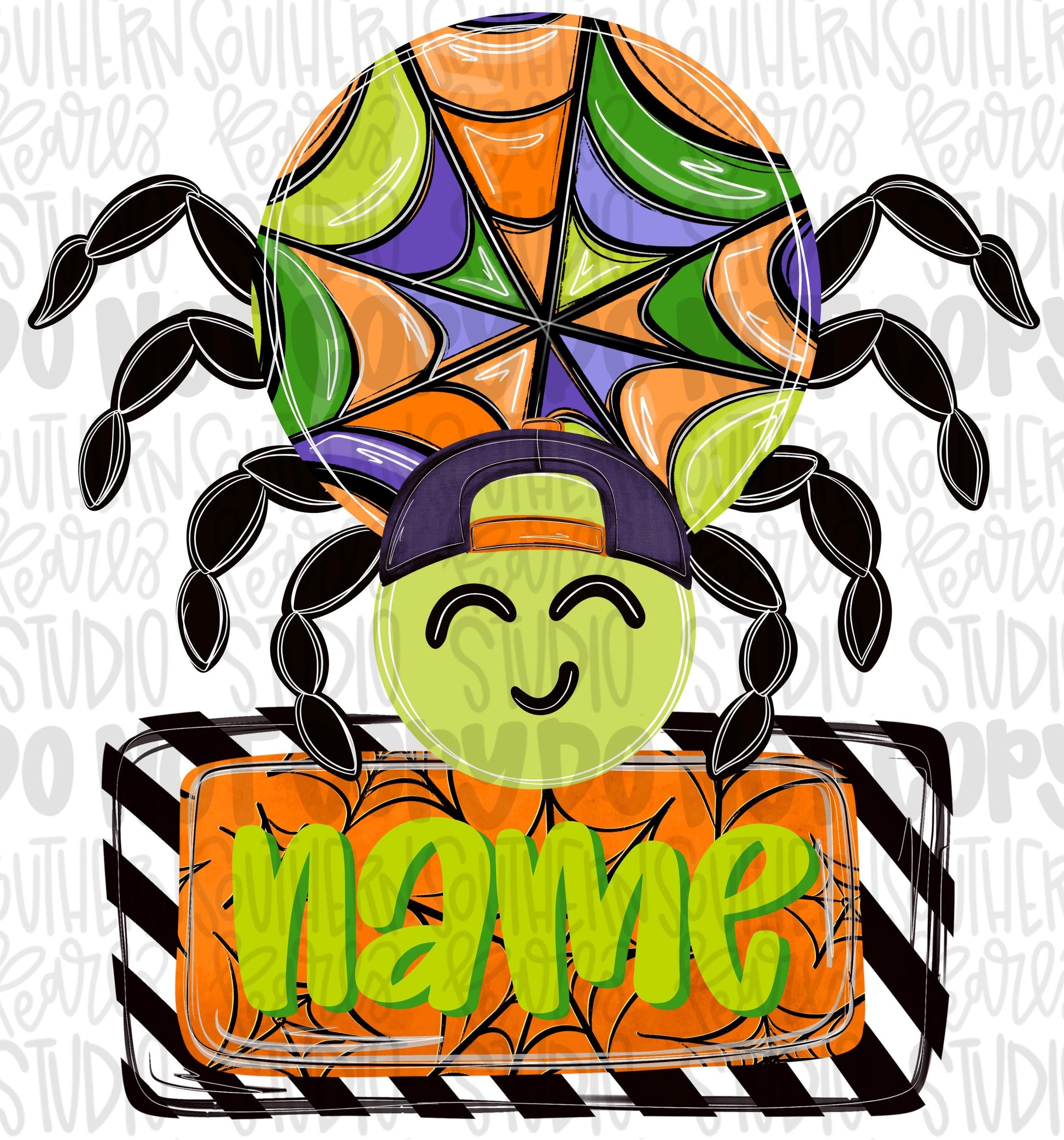 Boy spider with hat and name patch png design | Halloween png | Boo | Sublimation Design | Digital Download | Women’s, Kids Shirt PNG