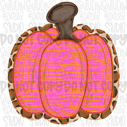 Pink and orange zebra and leopard pumpkin png | trendy png | Sublimation Design | Digital Download | Women’s, Kids Shirt PNG