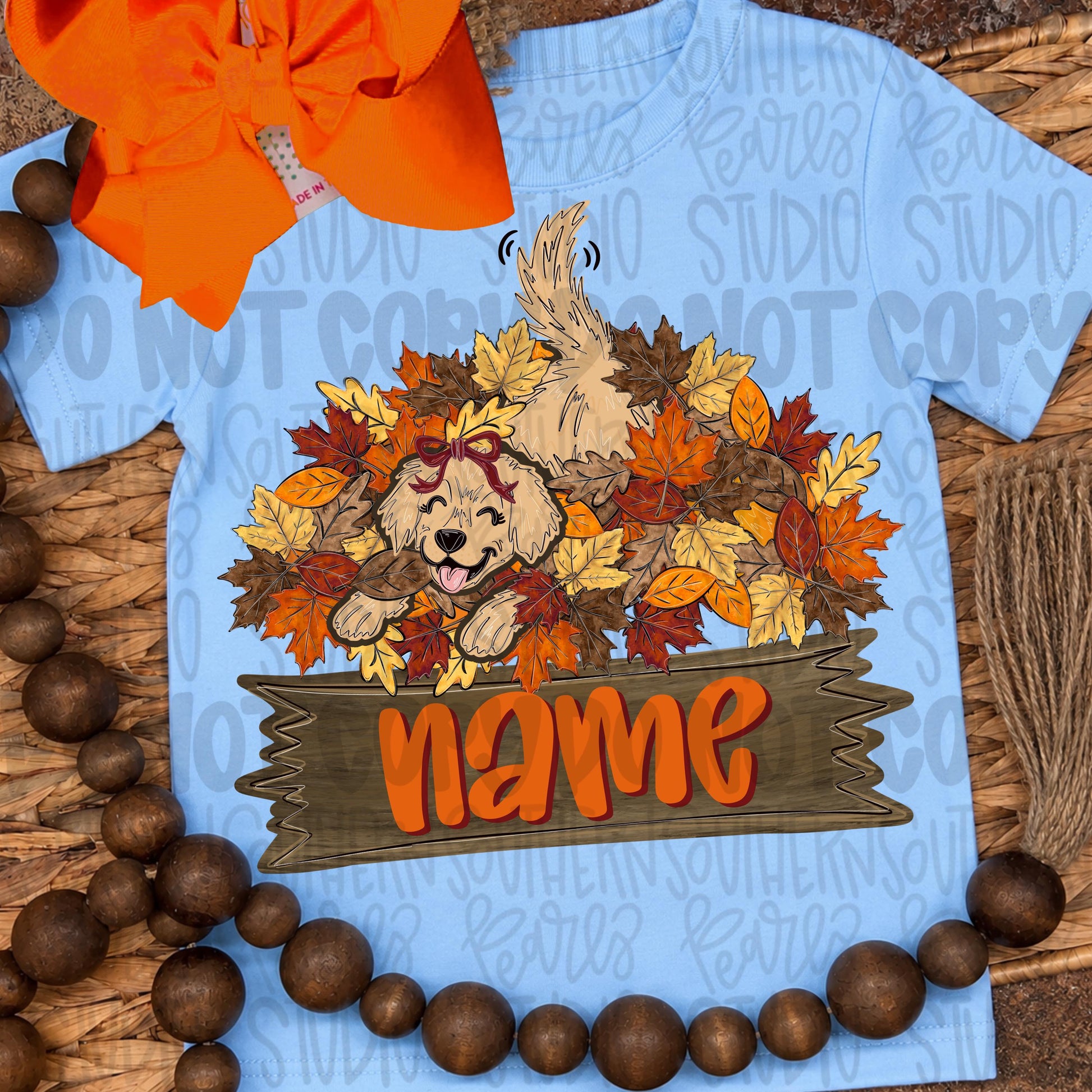 Girl dog in pile of leaves with Name Patch png design | Sublimation Design | Digital Download | Women’s, Kids Shirt PNG