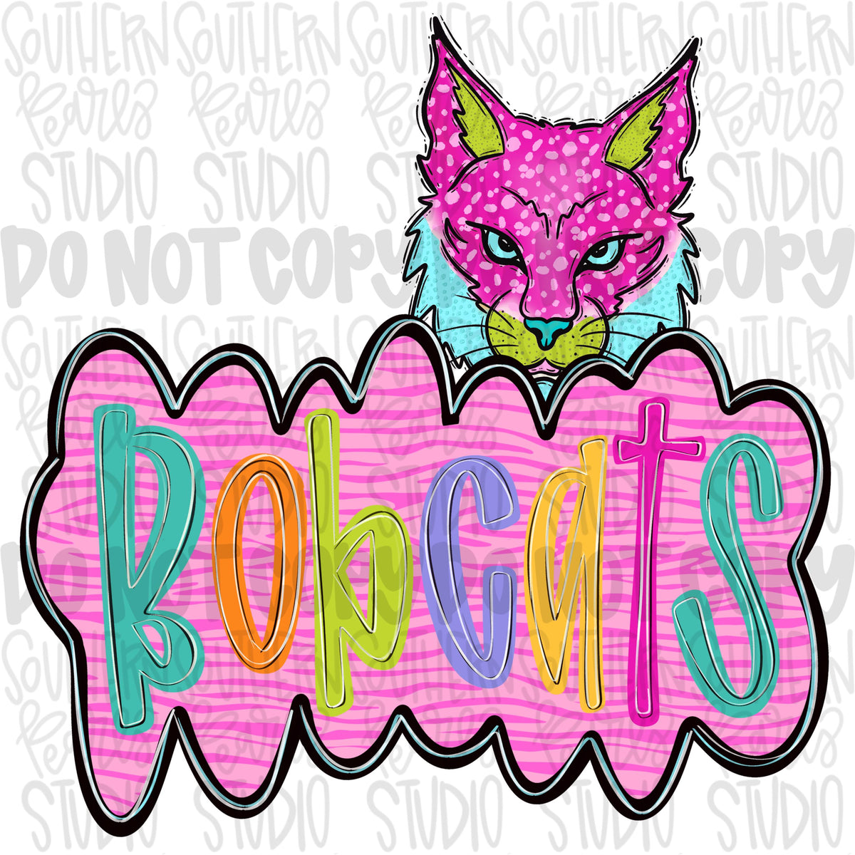 Colorful zebra cloud design with Mascot | bobcats | Sublimation Design | Digital Download | Women’s, Kids Shirt PNG